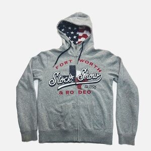 Fort Worth Stockyards Rodeo Hoodie Gray Blue White Unisex size M Western Cowboy